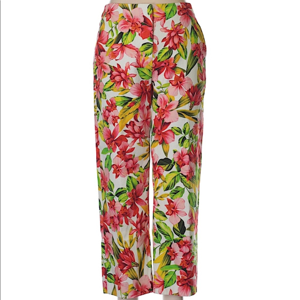 J Crew tropical floral crop capris size 2